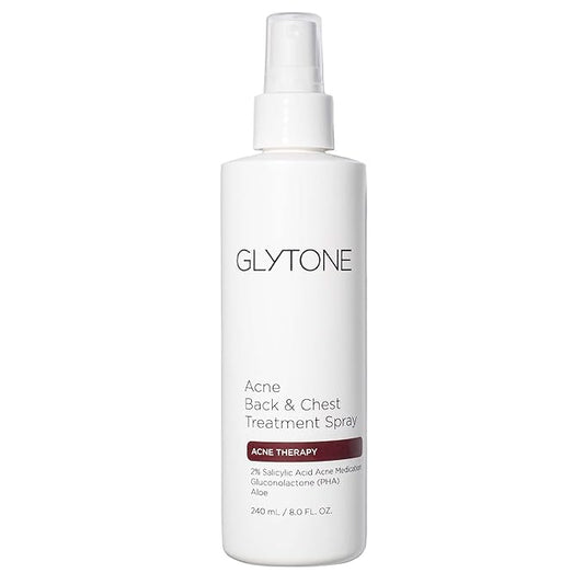 Glytone Chest & Back Acne Treatment Spray – 2% BHA Salicylic Acid with Gluconolactone – Body Acne Treatment for Bacne & Blackheads – Quick-Dry & Fragrance-Free Spray for Normal to Oily Skin – 8 fl oz