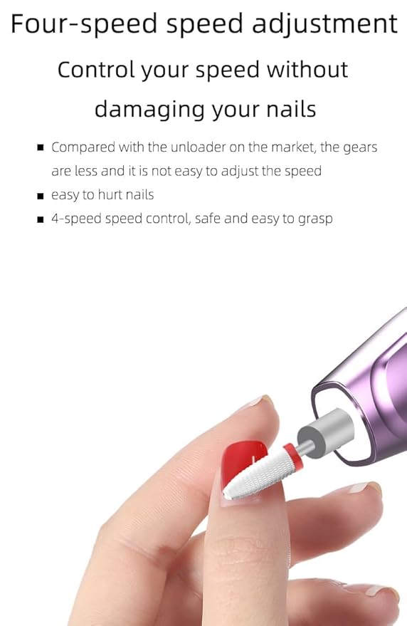 Electric Nail Drill, Electric Nail File Cordless, Electric Nail File Set, 4 Speeds Adjustable Hand Foot Care Manicure Pedicure Drill Tool,Gel Nail File Drill kit for Acrylic Gel Dip Powder Nails
