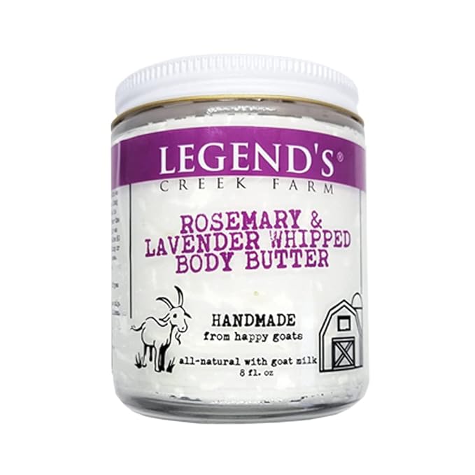 Legend's Creek Farm, Goat Milk Body Butter - Hydrating Natural Body Moisturizer with Organic Shea Butter & Grape Seed Oil - 8 Oz Purifying & Toning Whipped Body Butter (Rosemary & Lavender)