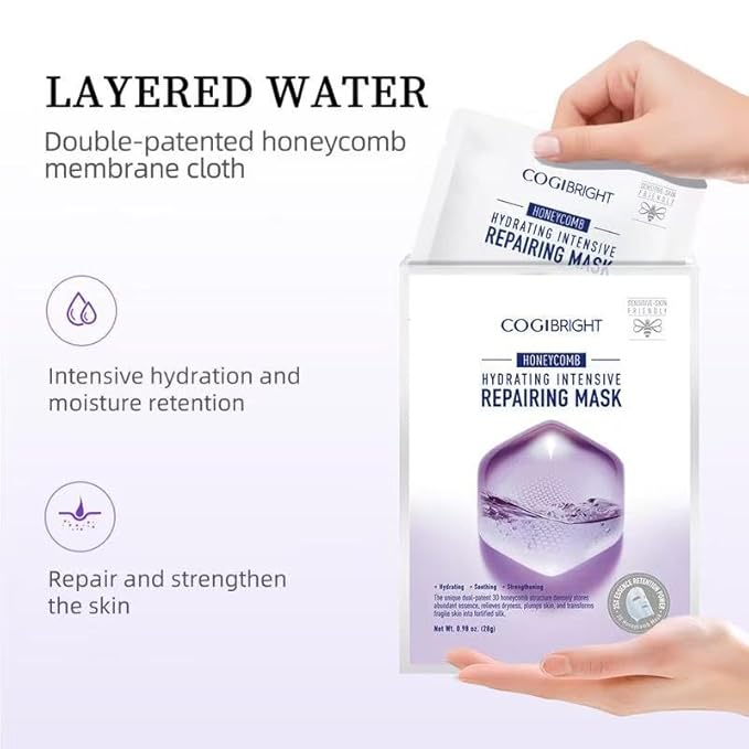 Facial Mask Sheet, Hydrating & Soothing Sheet Mask, Moisturizing Strengthening Skin Care Mask Sheets for Dry Skin & Sensitive Skin, Suitable for All Skin Types, 6 Sheets
