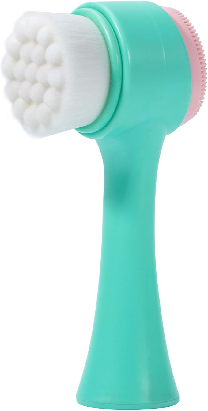 Face Brush 2 in 1, Facial Cleansing Exfoliating Brush with Ultra Fine Soft Bristles for Pore Deep Cleansing Silicone Double Side Face Wash Scrub Brush for Skin Care, Green