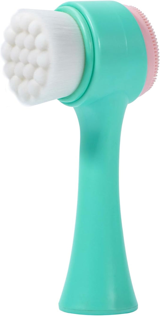 Face Brush 2 in 1, Facial Cleansing Exfoliating Brush with Ultra Fine Soft Bristles for Pore Deep Cleansing Silicone Double Side Face Wash Scrub Brush for Skin Care, Green