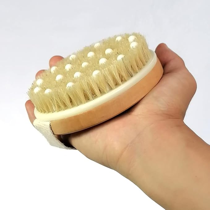 Dry Body Brush, Natural Bristle Bath Brush, Lymphatic Drainage, Exfoliate, Stimulate Blood Circulation, Remove Dead Skin Toxins and Cellulite