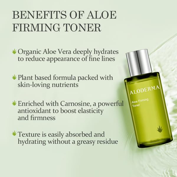 Aloderma Firming Skin Toner with 91% Organic Aloe Vera - Natural Facial Toner for Women with Natural Botanicals to Diminish The Appearance of Fine Lines & Wrinkles - Aloe Vera Facial Toner - 4.2oz