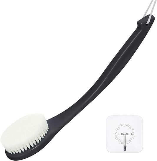 Exfoliating Shower Brush Bath Body Brush, Never Mold 15" Back Brush Long Handle for Shower, Dry Brushing Body Brush or Wet Brush with Moderate Bristle, Black
