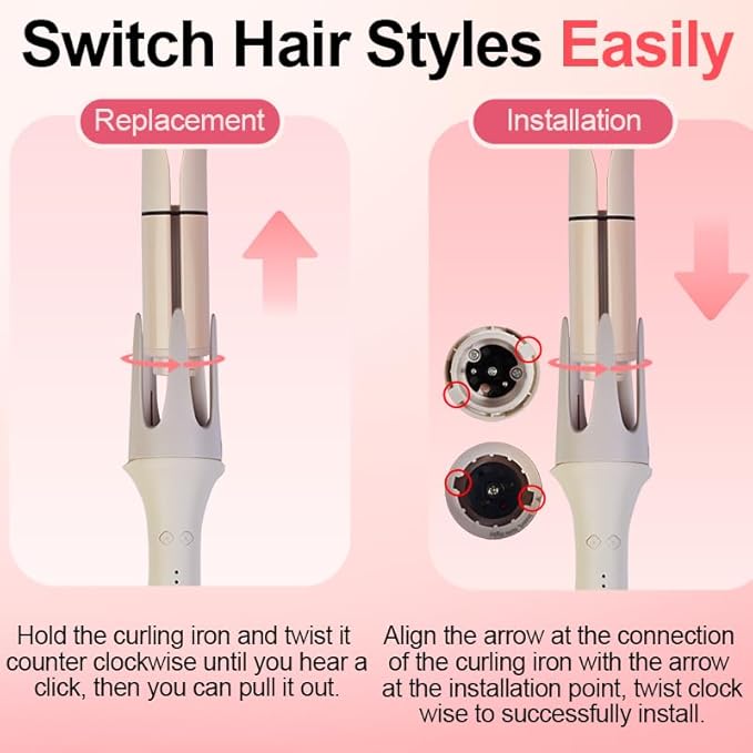 Automatic Curling Iron Set, Hair Curler & Straightening Comb, 4-in-1 Beach Wave Curling Wand with 3 Ceramic Barrel & 1 Hair Straightener Brush, 3 Temp, Timer, Negative Ions