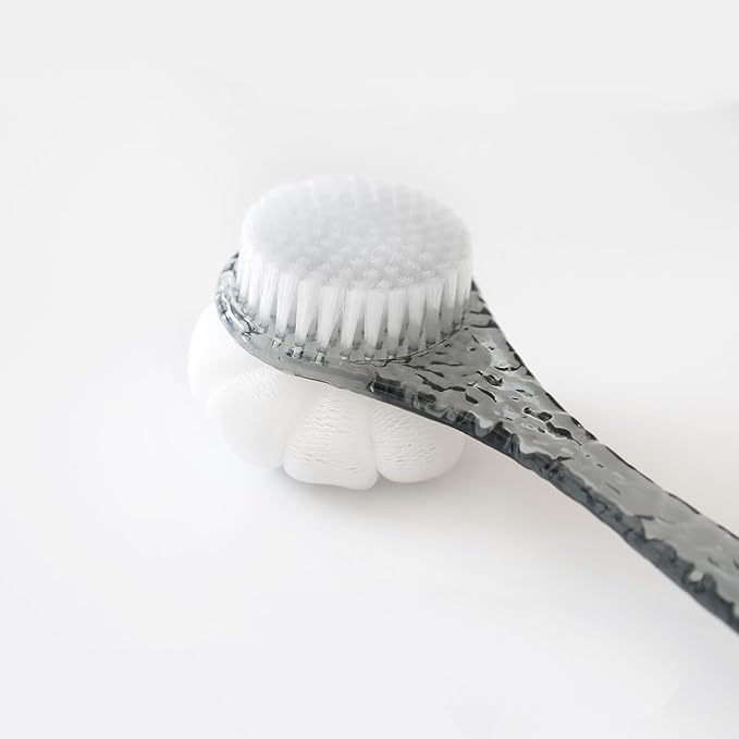 Body Brush Dual-Sided Shower Brush Back Scrubber, Premium Medium Soft and Stiff Bristles,Back Scrubber for Shower, Perfect Durable Non-Slip Long Handle Bath Brush (Transparent Handle)