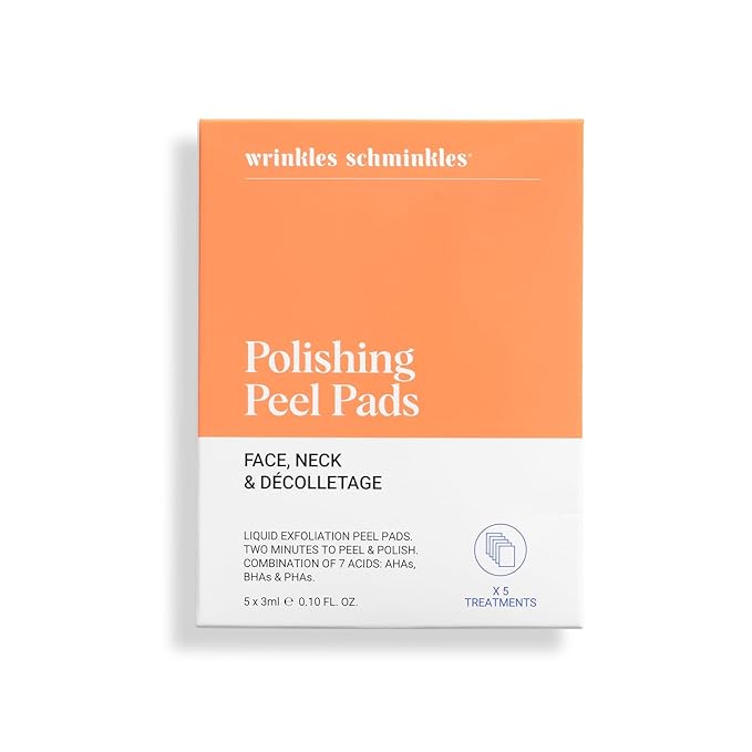 Wrinkles Schminkles Face, Neck & Décolletage Polishing Peel Pads, Skin Exfoliating & Resurfacing, Pack of 5 Towelettes