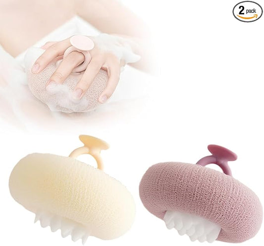 Super Soft Sunflower Suction Cup Bath Ball, 2025 New 2-in-1 Sunflower Bath Ball Exfoliating Bath Sponge Cleaning Brush, Sponge Mesh Pouf Shower Ball for Women, Men Shower (Purple+Yellow)