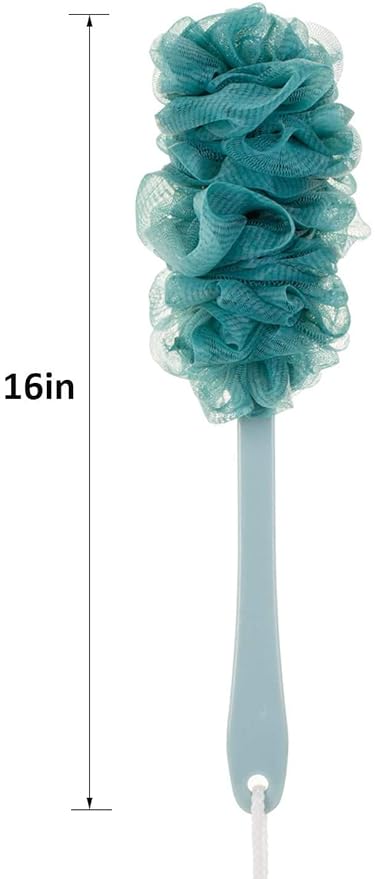 Back Scrubber for Shower,Loofah Long Handle Bath Body Brush,Soft Nylon Mesh Sponge for Shower,Loofah On a Stick for Men Women,Exfoliating Scrub Cleaning Luffa for Elderly(3-Pack,Blue)