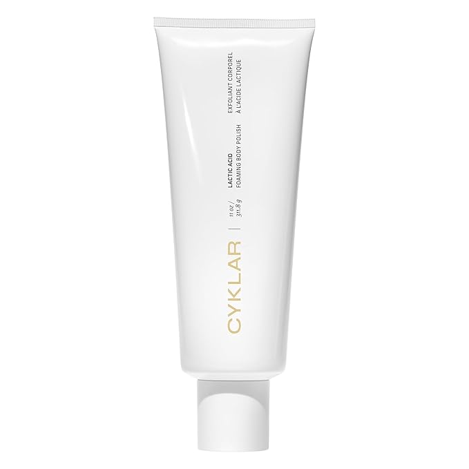 Cyklar Lactic Acid Foaming Body Polish – Exfoliating Body Wash with Chemical & Physical Smoothers – Includes Glycerin Hydration, Mandelic Acid & Volcanic Pumice. Fragrance-Free, 11 fl oz
