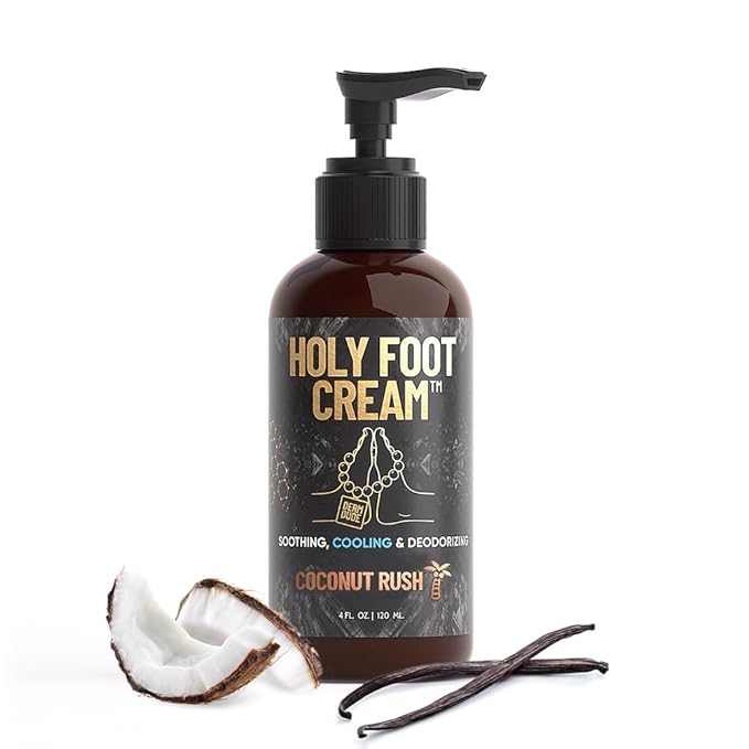 Derm Dude Holy Foot Cream for Dry Cracked Heels and Feet | Moisturizing Lotion Formulated w/All-Natural DeoPlex for Odor Control & Arrowroot for Deep Hydration - Coconut Rush Scent 4oz (1 pack)