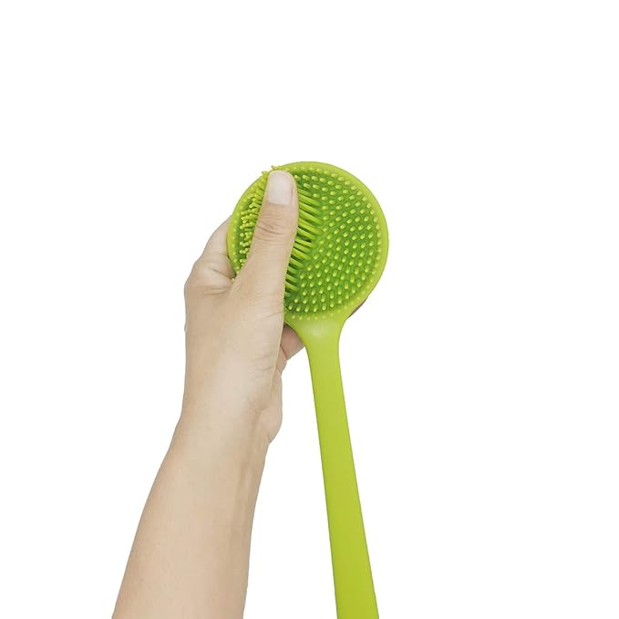 DNC Silicone Back Scrubber for Shower Soft Bath Body Brush with Long Handle (Green)