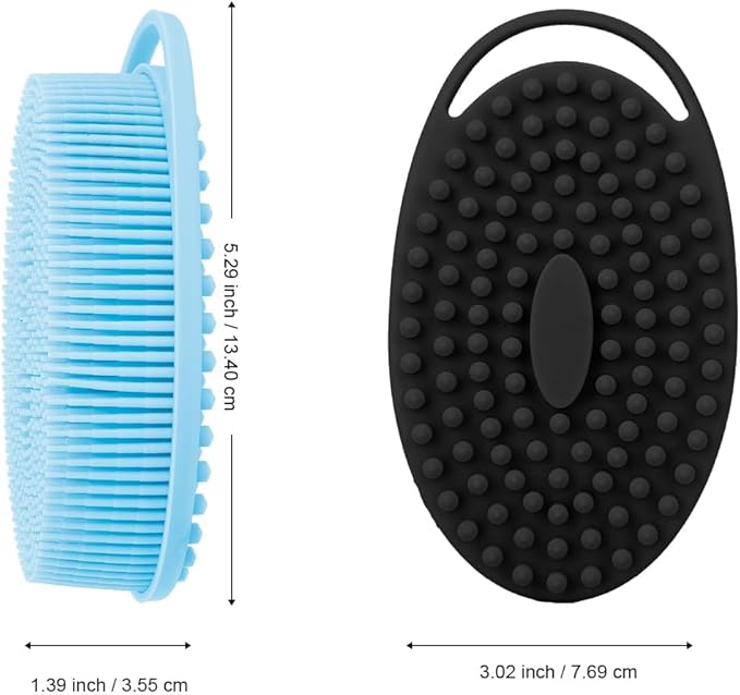 Soft Silicone Body Scrubber 3 PCS Silicone Body Shower, Silicone Loofah 2 in 4 Bath and Shampoo Brush, Body Scrubber Shower Cleaning Exfoliating Use,Lather Well, Black,Blue,Grey