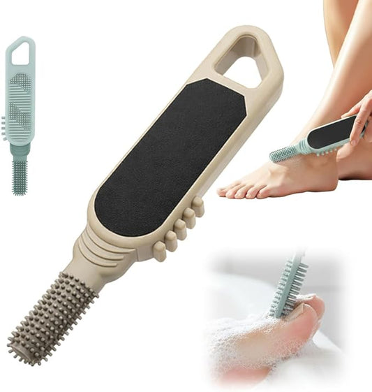 Foot Scrubber in Shower, 3 in 1 Portable Travel Size Toe Cleaning Brush Foot File Dead Skin Remover for Home Foot Care (Yellow)