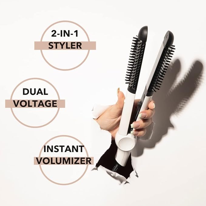 Instyler Freestyle Max Heated Round Brush with Straightening Iron | 2-in-1 Styling Tool | Four Heat Settings | Dual Voltage | Co