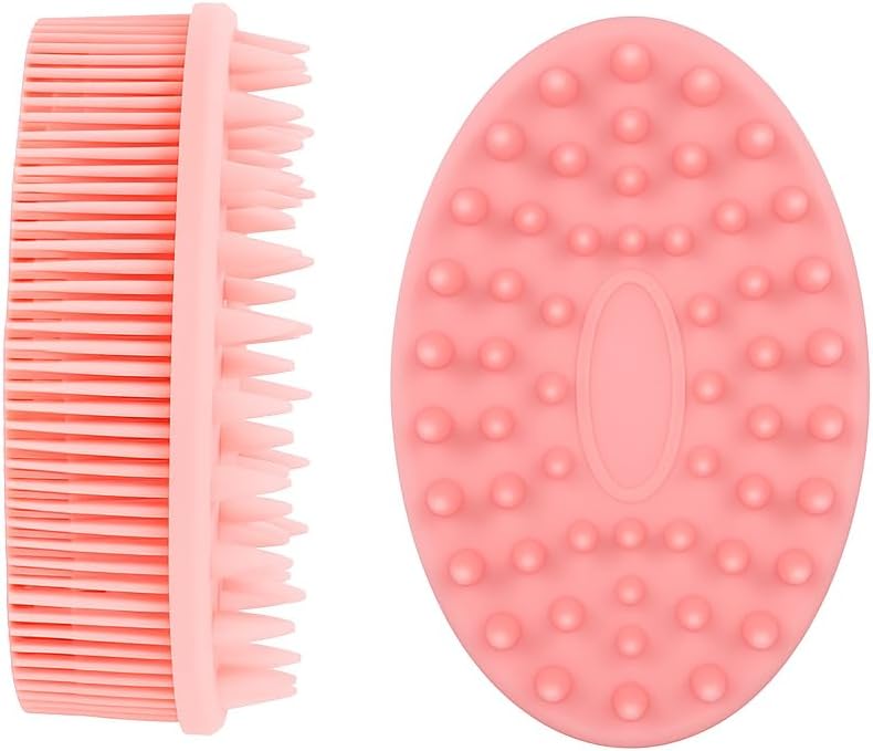 Silicone Bath Body Brush – Soft Exfoliating Massage Scrubber for Shower & Spa, Gentle Scalp and Skin Cleaner, Easy to Clean, Durable & Reusable (Pink)