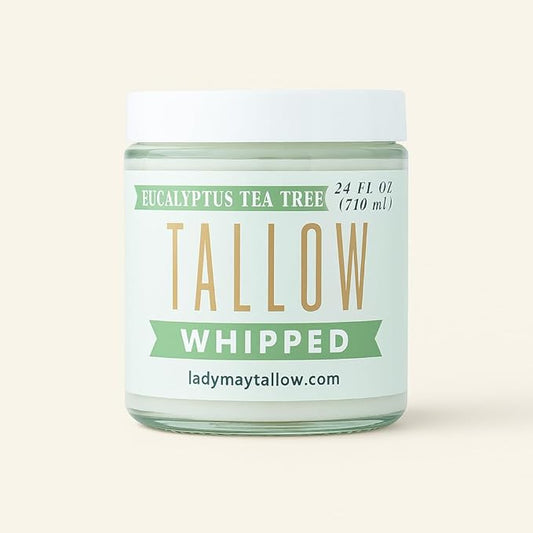 Whipped Tallow 24oz - All Natural Face Cream + Whole Body Moisturizer for Dry Skin - Made With Eucalyptus Oil - No Preservatives, Parabens or Seed Oils -USA Made (Eucalyptus Tea Tree)