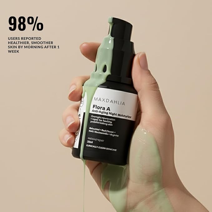 MAXDAHLIA Flora A Anti-Aging Night Moisturizer – Retinol Alternative Bakuchiol & Botanical Night Cream – Hydrating, Firming & Wrinkle-Reducing Moisturizer for Youthful Radiance