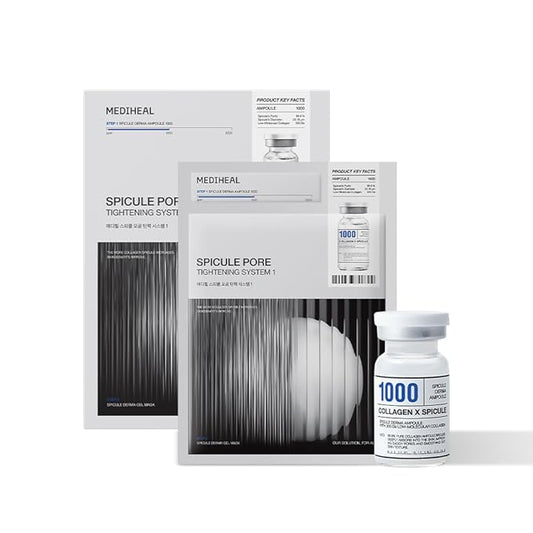 Mediheal Collagen Spicule 1000ppm Intensive Serum – Micro Needle Serum for Pore Care, Soothing & Skin Texture Improvement, 2-Step,Collagen Spicule Ampoule and Gel Mask Set,Skin Booster,4pcs