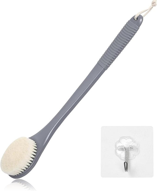 17-Inch Back Scrubber for Shower, Anti-Slip Exfoliating Body Brush for Bath, Gentle Back Brush for Shower for Men, and Women, Cleaning Skin for Smooth, Glowing Skin (Grey)
