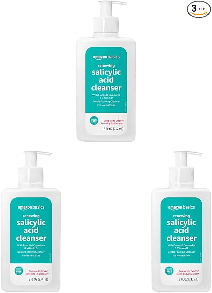 Amazon Basics Renewing Salicylic Acid Cleanser with Ceramides & Vitamin D, 8 Fluid Ounces, 3-Pack