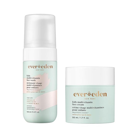Evereden Kids Happy Face Duo (Melon Juice) - Multi-Vitamin Face Wash & Face Cream Set - Clean & Vegan Skin Care for Kids 3+ - Moisturizing, Nourishing, & Protective Skin Care Set