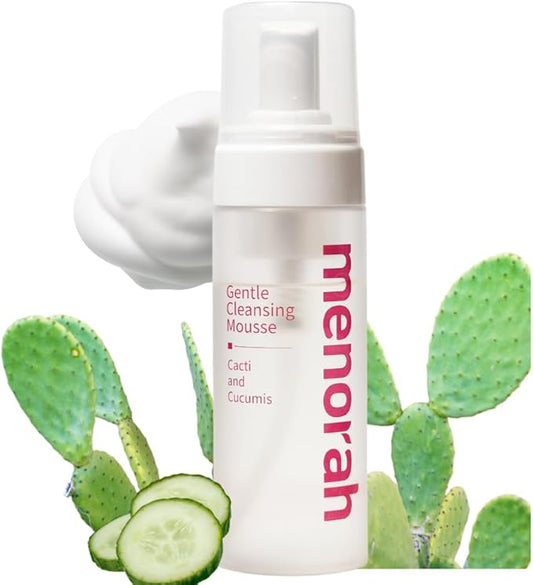 menorah Gentle Cleansing Mousse – Hydrating pH-Balanced Face Wash with Cactus & Cucumber Extracts, Soothing Daily Cleanser for Sensitive & Dry Skin