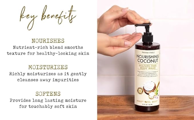 Nourishing Coconut Body Wash for Women and Men Softens and Soothes the Skin, Sulfate Free, 100% Cruelty Free, 480ml