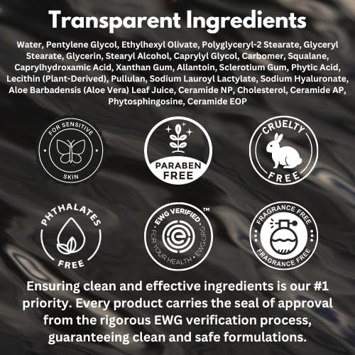 HygieneLab Face Moisturizer - EWG Verified, Unscented, Non-Greasy Hydration with Squalane, Aloe Vera, Ceramides & Hyaluronic Acid - 1.7 fl oz