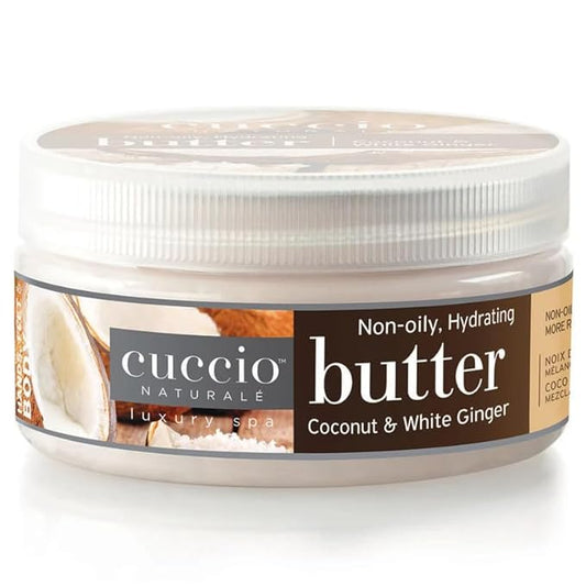 Cuccio Naturale Hydrating Butter Blend – Coconut & White Ginger – Non-Oily Moisturizer for Hands, Feet, & Body – Intense Long-Lasting Hydration for Soft, Smooth Skin with Natural Ingredients, 8 Oz