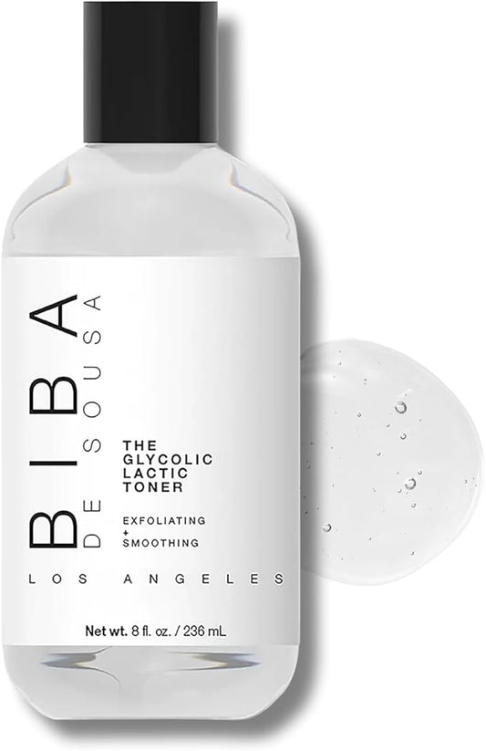 Biba De Sousa The Glycolic Lactic Toner - Exfoliating Toner with AHA, Hyaluronic Acid, and Aloe Vera - Illuminates Skin Complexion Without Excessive Drying (8 oz)