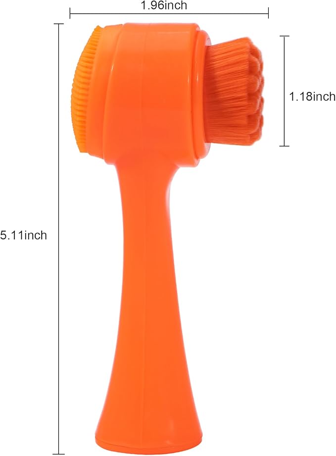 Face Brush 2 in 1, Silicone Facial Cleansing Exfoliating Brush Soft Bristles Pore Deep Cleansing Manual Dual Face Wash Scrub Brush for Massaging, Makeup Skincare Removal, Fluorescent Orange