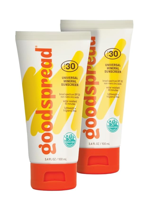 Goodspread Mineral Sunscreen SPF 30 (2-Pack) – Reef-Safe, Non-Nano Zinc, Water-Resistant, Hawaii Compliant, Rubs in Clear, Face & Body, Adults & Kids