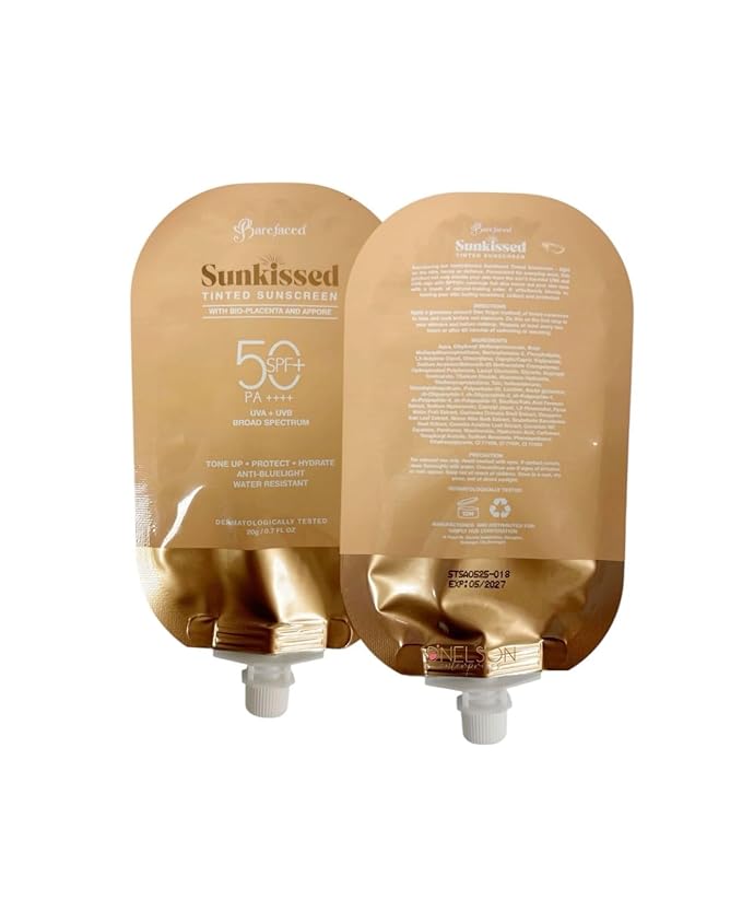 Barefaced Sunkissed Try-Me Pouch TINTED Sunscreen SPF 50 PA++++, 20g (Try-Me Pouch Original Tint 20g)