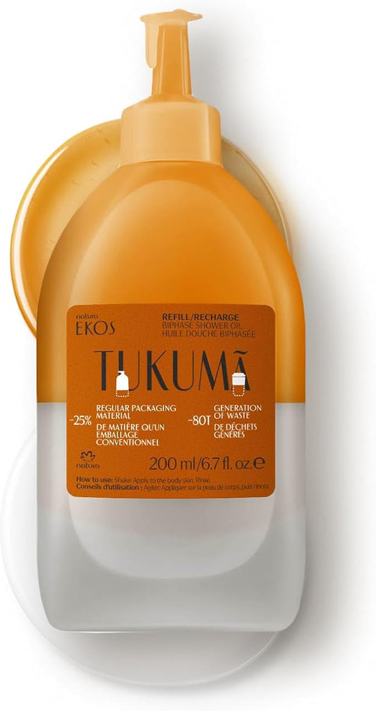 natura – Tukumã Hyaluronic Acid Boosting Biphase Shower Oil Refill - Replenishing in-Shower or Bath Body Oil - Anti-Signs of Aging - Skin Moisturizer - Brazilian Beauty Secrets - 6.7 fl oz (200ml)