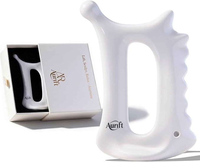 Ceramic Gua Sha Tool for Face & Body, Christmas Gifts for Adults Mon, 6 in 1 Facial Massage, Lymphatic Drainage, Jaw Lifting, Puffiness Care, Neck Massage for Stress Relief - Home Self Care, White