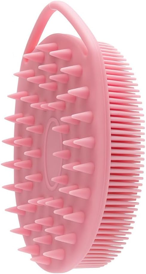 Silicone Bath Body Brush – Soft Exfoliating Massage Scrubber for Shower & Spa, Gentle Scalp and Skin Cleaner, Easy to Clean, Durable & Reusable (Pink)