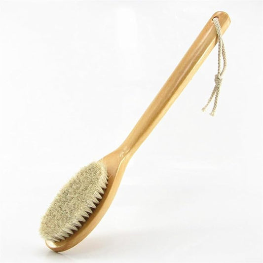 16” Extra Long Handle Dry Bath Body Brush Back Scrubber, Wood Handle Natural Bristles Bath & Shower Brush, Good for Detox, Exfoliating, Blood Circulation, etc. (Horsehair Bristles)