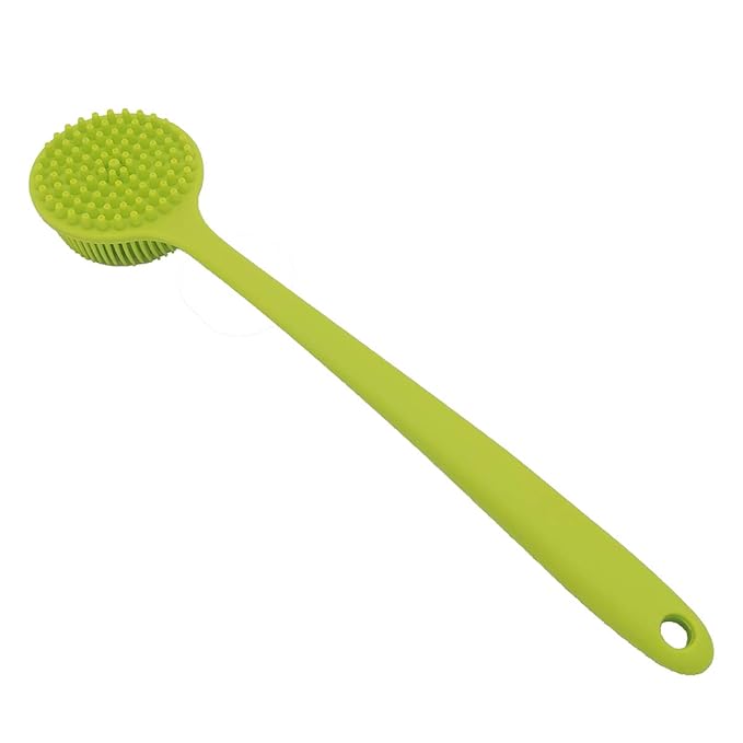 DNC Silicone Back Scrubber for Shower Soft Bath Body Brush with Long Handle (Green)