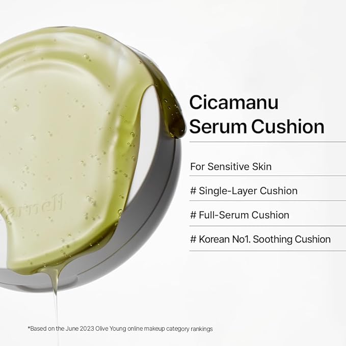 Parnell Cicamanu Serum Cushion - Moisturizing Foundation for Soothing, Coverage, Glass Skin and Lightweight for Sensitive and Dry Skin Pearl Skin (0.52 Fl Oz) (13N)