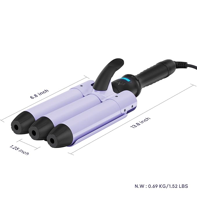 32mm (1.25") Mermaid Beach Waves Curling Iron, Aima Beauty Hair Waver 3 Barrel, Mermaid Big Wave Waver Iron with Adjustable Temperature, Durable, Heats Up Quickly (Purple)