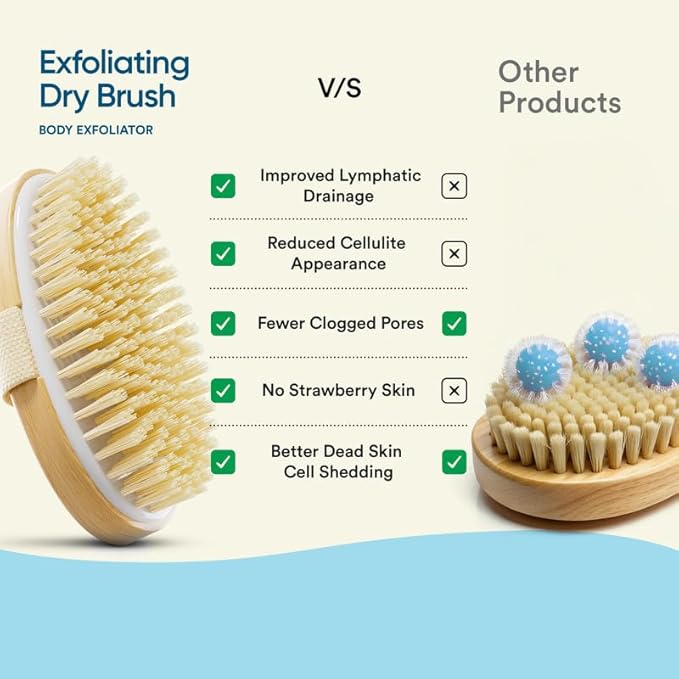 Bloom Exfoliating Oval Dry Bath Brush | 1 Unit | for Lymphatic Drainage & Cellulite Appearance | Sheds Dead Skin Cells & Prevents Ingrown Hair | Wooden Bath Brush with Natural Bristles