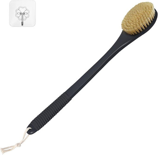 17-Inch Back Scrubber for Shower, Anti-Slip Exfoliating Body Brush for Bath, Gentle Back Brush for Shower for Men, and Women, Cleaning Skin for Smooth, Glowing Skin (Boar Bristles)