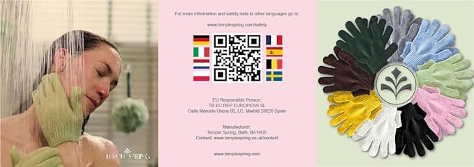 Temple Spring Exfoliating Glove, Rayon Bamboo Exfoliating Body Scrubber, Loofah Washcloth, Exfoliate Loofa Shower Scrubber, Body Exfoliator Scrub, Shower Loofah Bath Sponge - Black