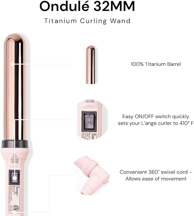 L'ANGE HAIR Ondulé 32 MM Titanium Curling Wand | Professional Hot Tools Curling Iron 1.25 Inch | Salon Hair Styling Wands for Beach Waves | Best Hair Curler Wand for Frizz-Free, Lasting Curls