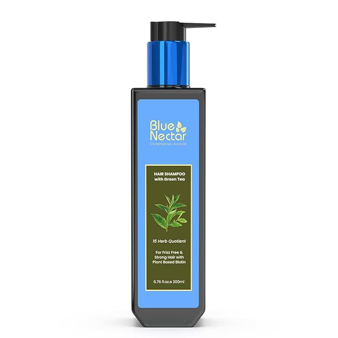 Blue Nectar Anti Frizz Hair Shampoo for Dry & Frizzy Hair | Natural Biotin Shampoo for Women & Men (15 herbs, 6.76 Fl oz)