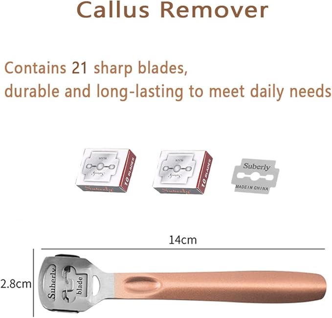 Dual-Sided Foot File-Dead Skin and Callus Shaver with 20 Blades-Stainless Steel Foot Remover for Removing Calluses, Aged Keratin, Hard Dead Skin, and Toe Gap Cleaning-Heel Scraper Pedicure Tool Kit
