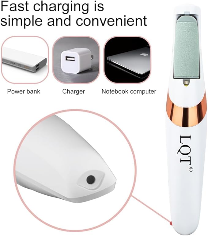 LQT® Electric Foot File – Rechargeable Callus Remover for Hard, Cracked Skin – at-Home Pedicure Kit for Smooth Feet (Men & Women) (White)