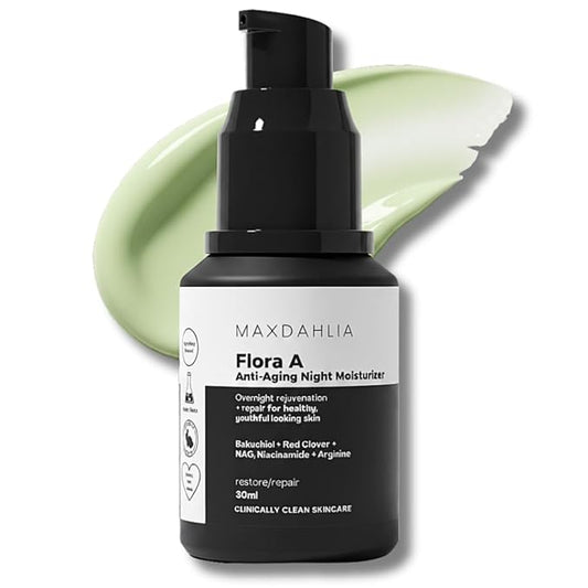 MAXDAHLIA Flora A Anti-Aging Night Moisturizer – Retinol Alternative Bakuchiol & Botanical Night Cream – Hydrating, Firming & Wrinkle-Reducing Moisturizer for Youthful Radiance